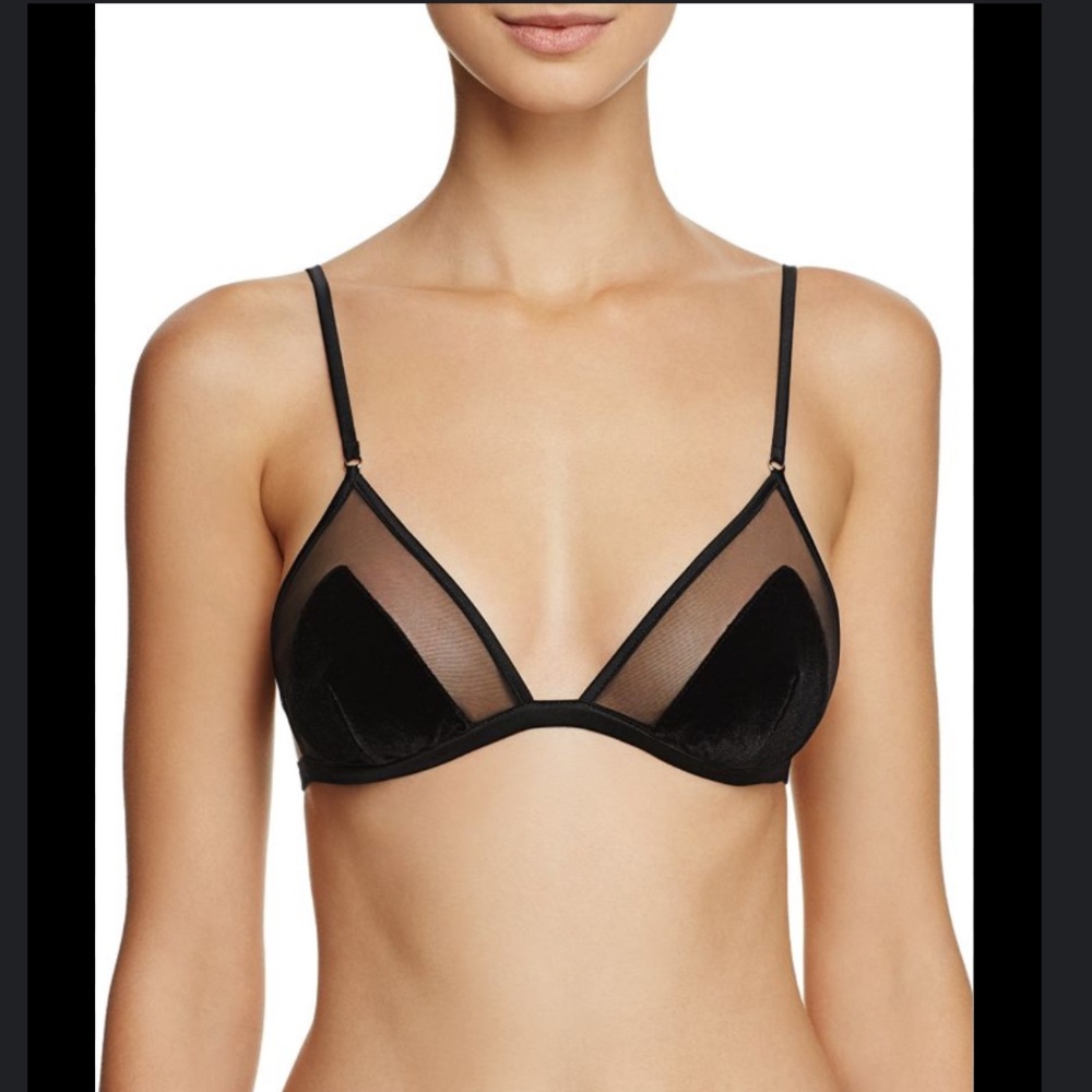 KENDALL & KYLIE Womens Black Velvet & Mesh Triangle Bralette S